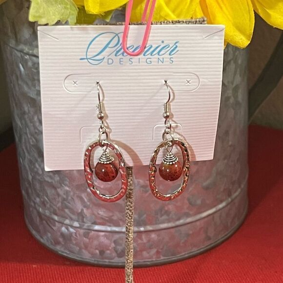 Premier Designs Red and Silver Earrings - Picture 4 of 4